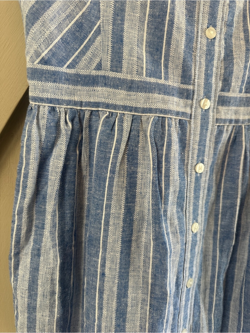 Draper James Blue White Linen Blend Stripe Button Front Midi Dress Size 10 - Picture 5 of 12